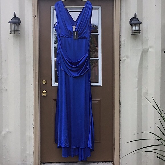 Xpluswear Plus Royal Blue Deep V Neck Maxi Dress - Picture 8 of 13